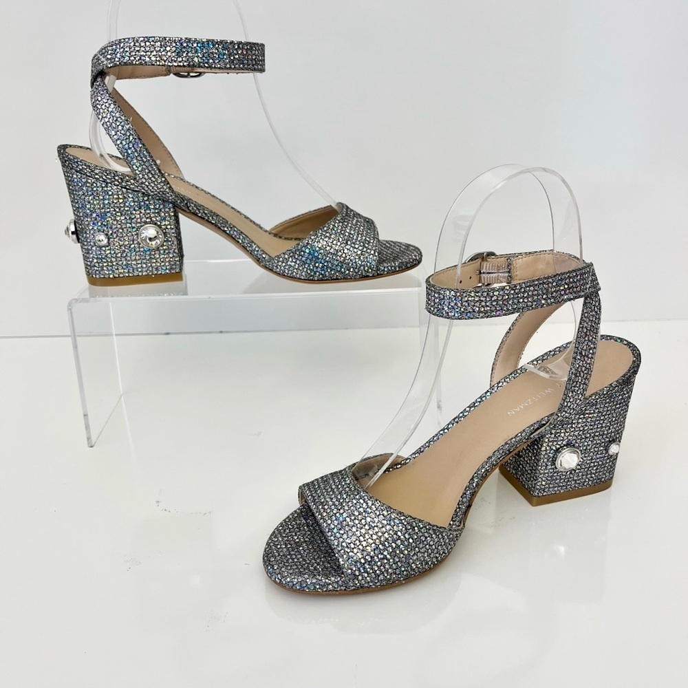 STUART WEITZMAN Alshn Crystal Embellished Block Heel Sandal in Aurora - Picture 4 of 16